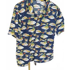 NEW ROLAND men's taylor camp shirt in navy aloha